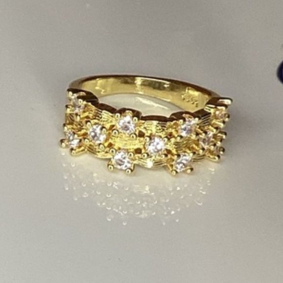 ⭐️10k Gold Vermeil Weaved Bezel Diamond Band Ring 925 - Picture 1 of 16